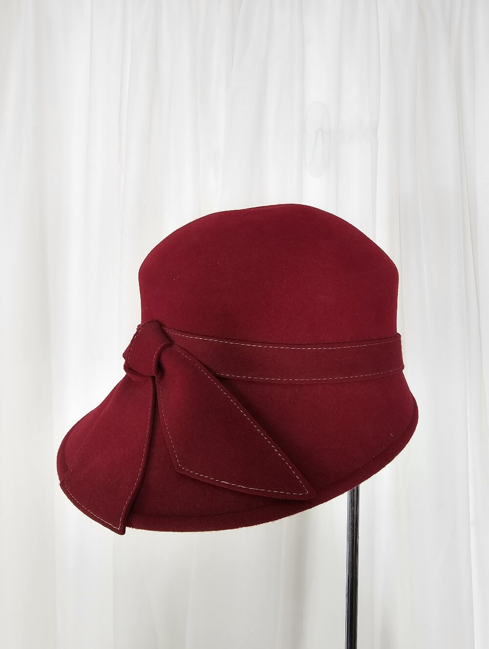 Eric Javits Red Felt Cloche Hat Bow Vintage - Picture 9 of 12